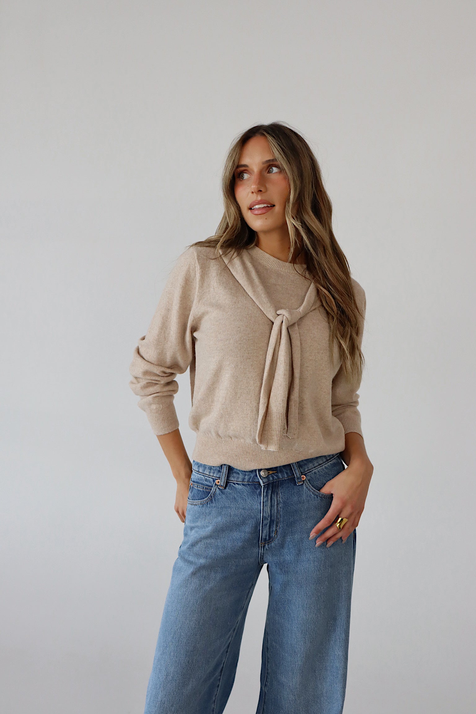 Tied Up Beige Sweater