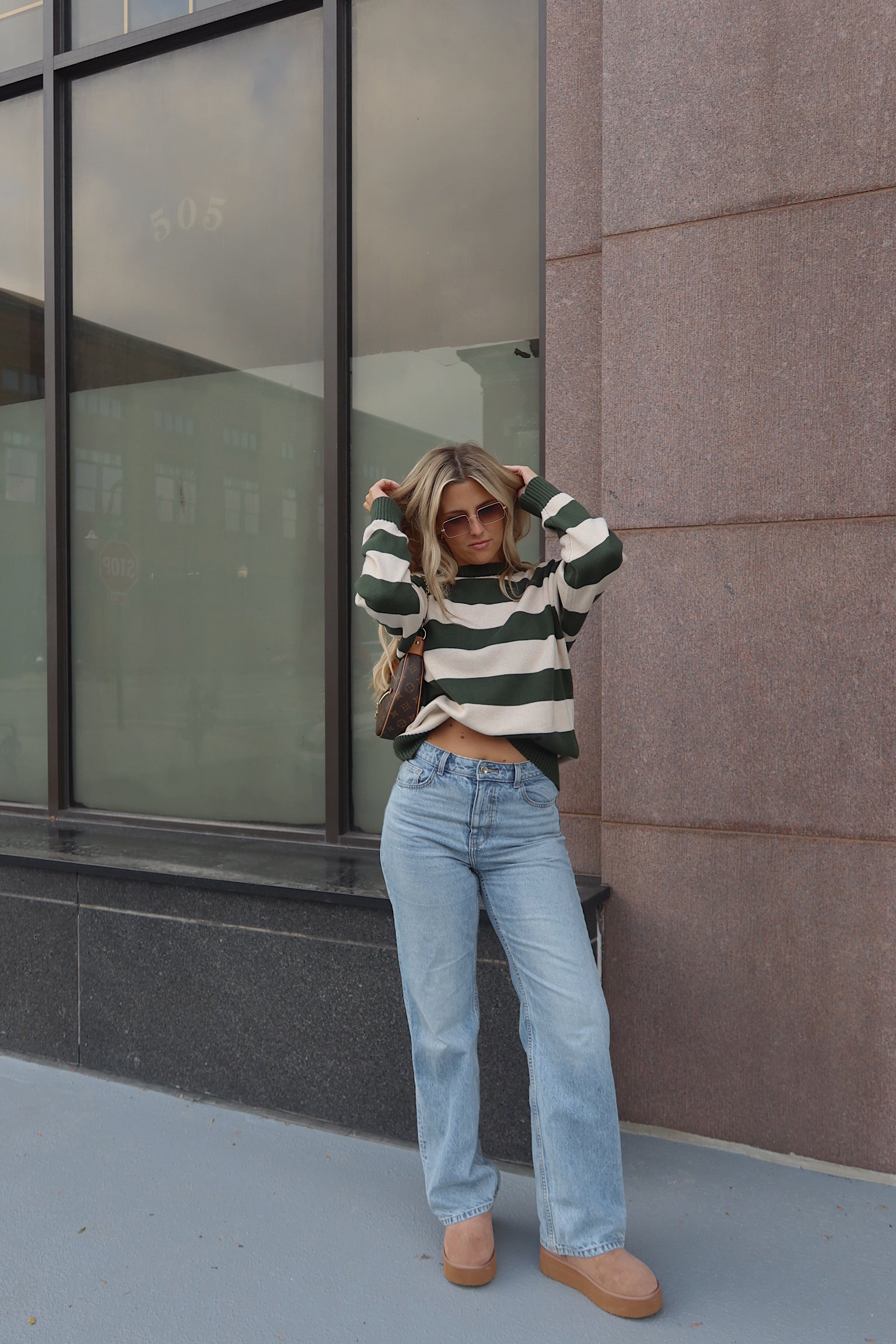 Nellie Striped Sweater in Forest/Ivory