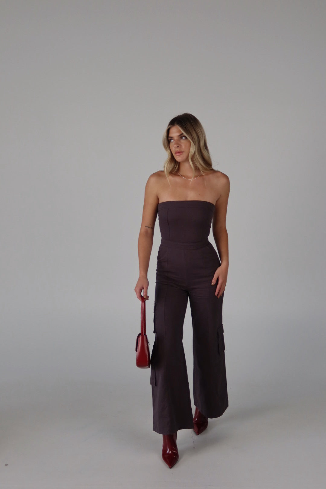 Cargo Tube Top Jumpsuit in Charcoal