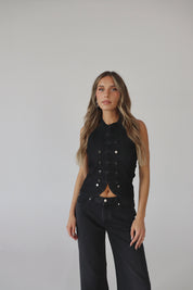 Washed Black Denim Nepoleon Top