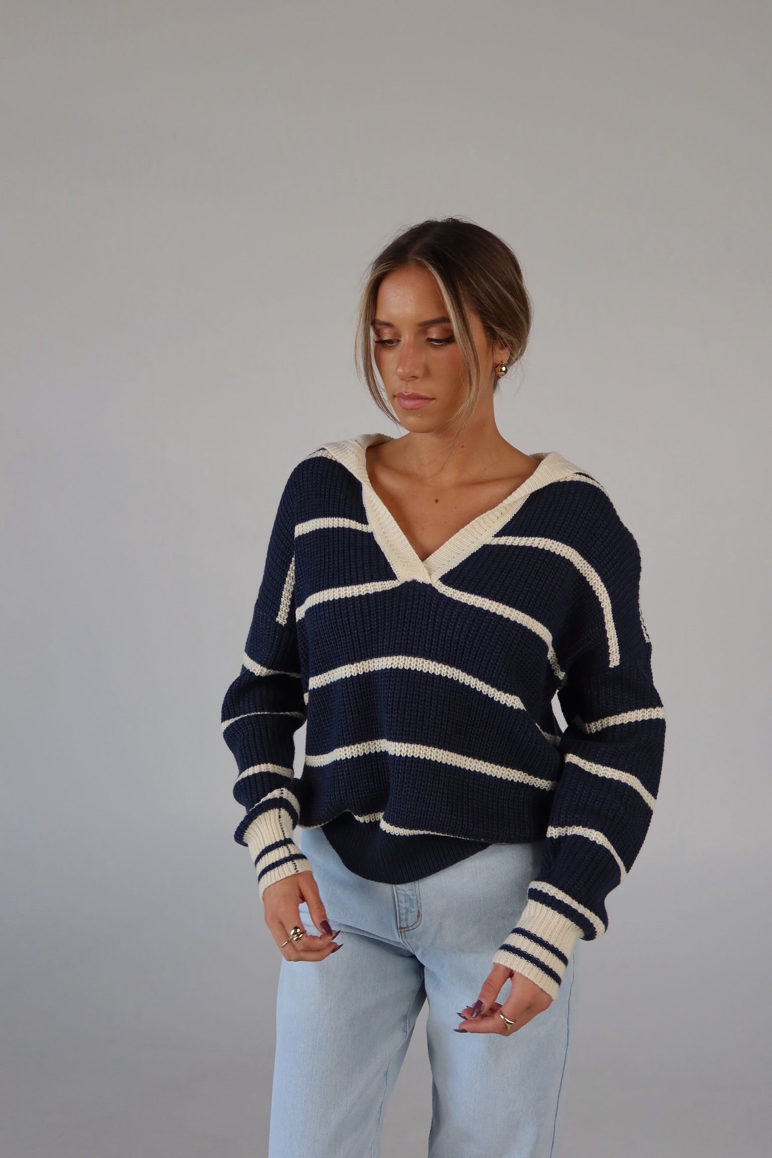 Nautical Stripes Knit Long Sleeve Sweater