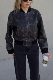 Washed Black Faux Leather Jacket