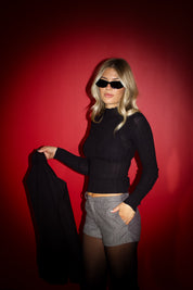 Ribbed Mockneck Long Sleeve Top