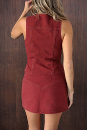 Jovie Burgundy Denim Skort