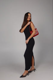 Payton Rib Knitted Midi Dress in Black