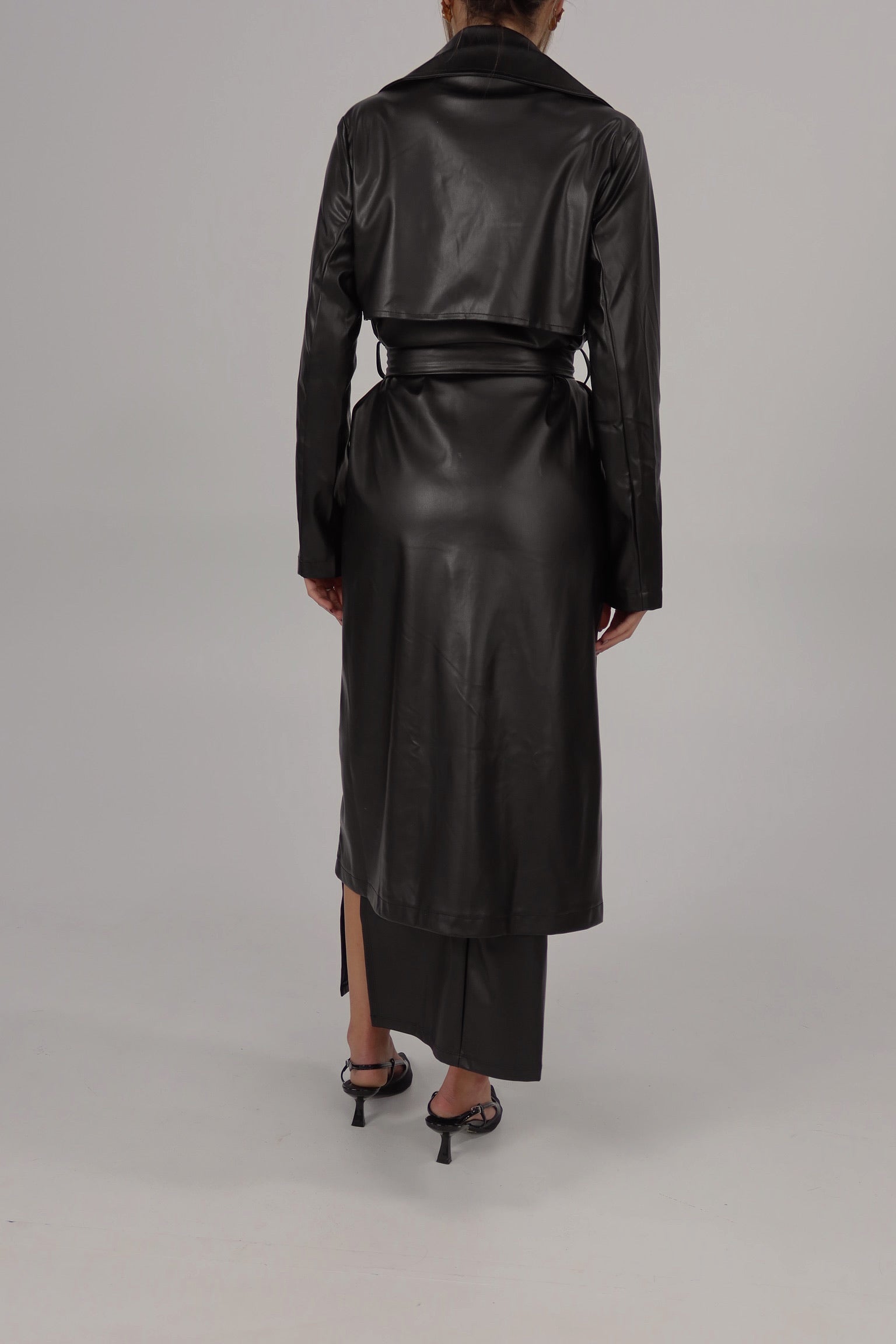 Black Pleather Trench Coat