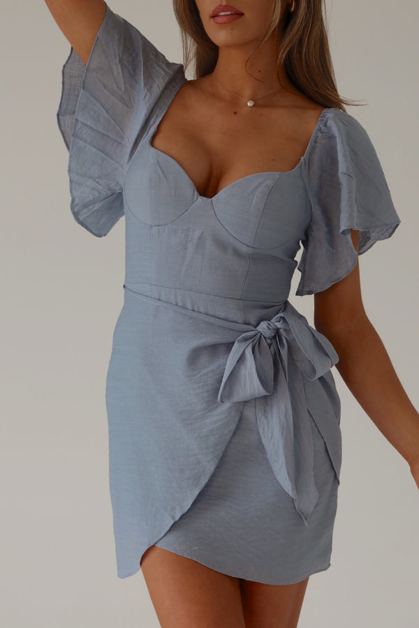 Afina Flutter Sleeve Wrap Mini Dress