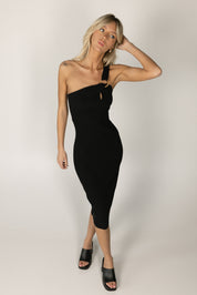 Savy Black One Shoulder Midi Dress