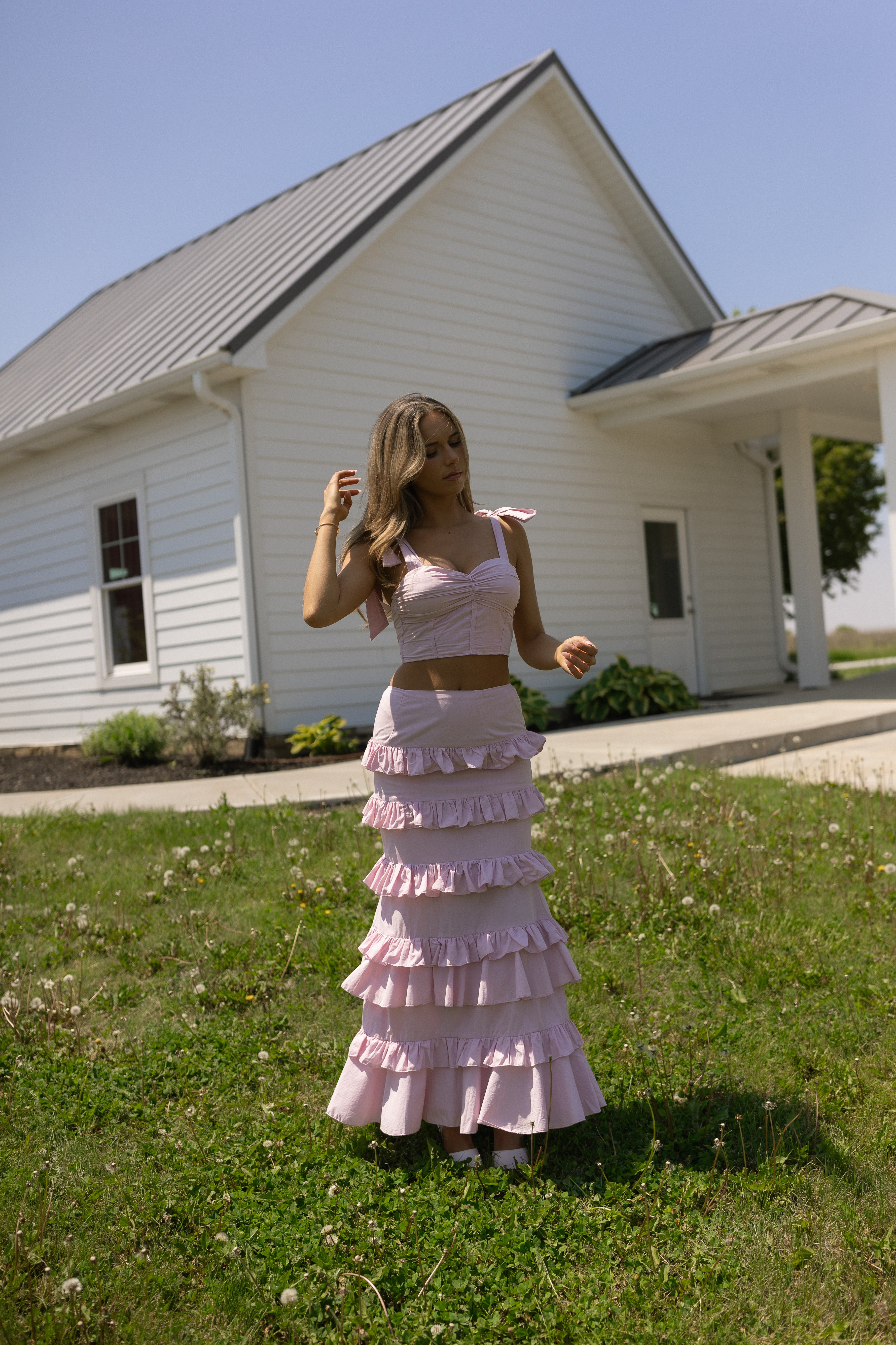 crop top with ruffle skirt