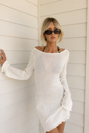 Serene Knitted Hem Mini Dress In White