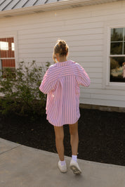Pink Striped Button Down Shirt and Shorts Set
