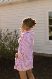 Pink Striped Button Down Shirt and Shorts Set