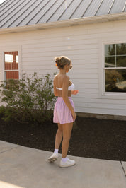 Pink Striped Button Down Shirt and Shorts Set