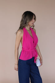 Demi Wrap Top In Magenta