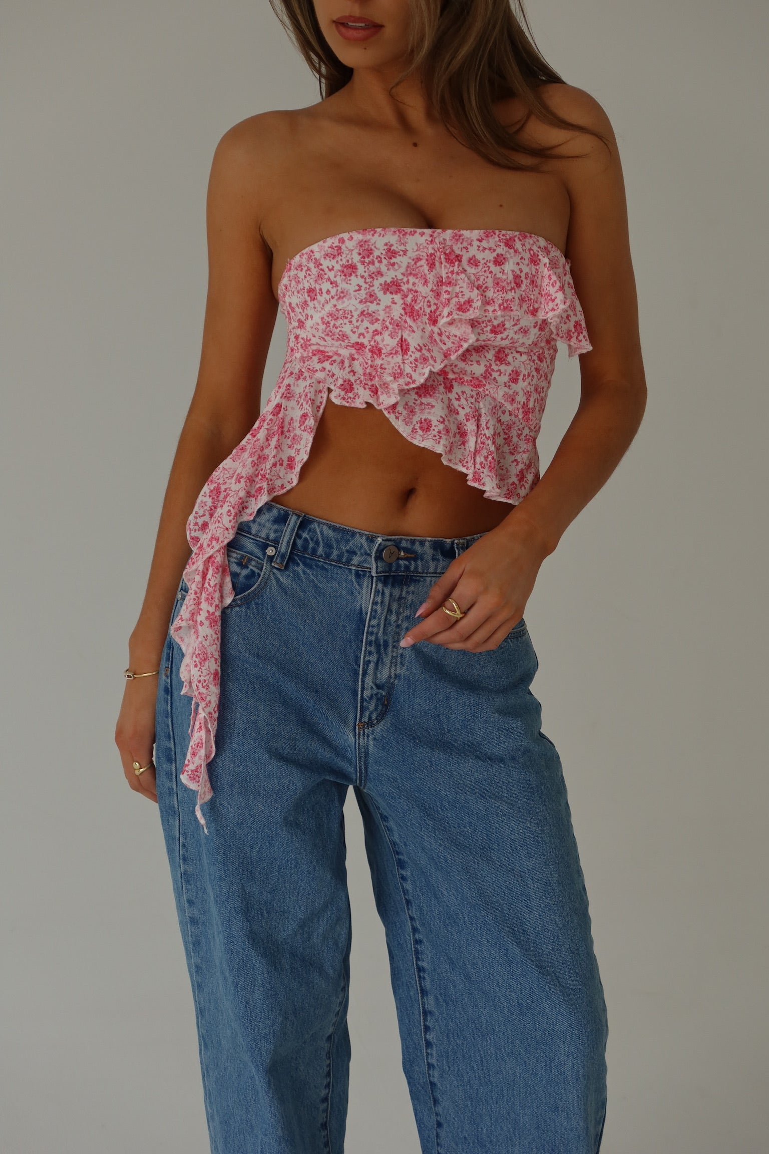 RESTOCKED :Zoey Pink Floral Strapless Top