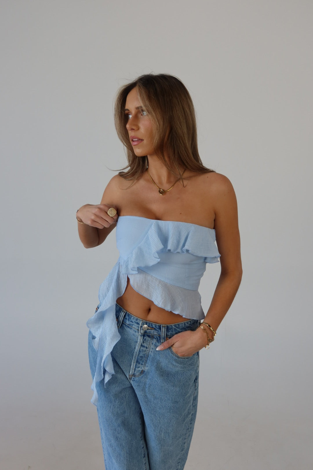 Zoey Strapless Top in Baby Blue