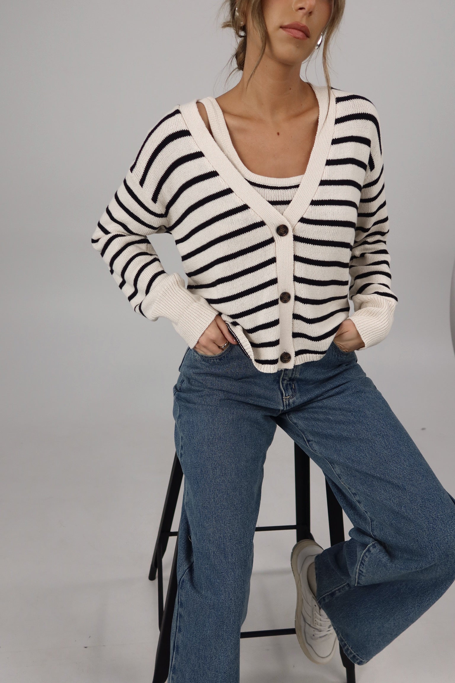 The Striped Knit Cardigan & Tank Set