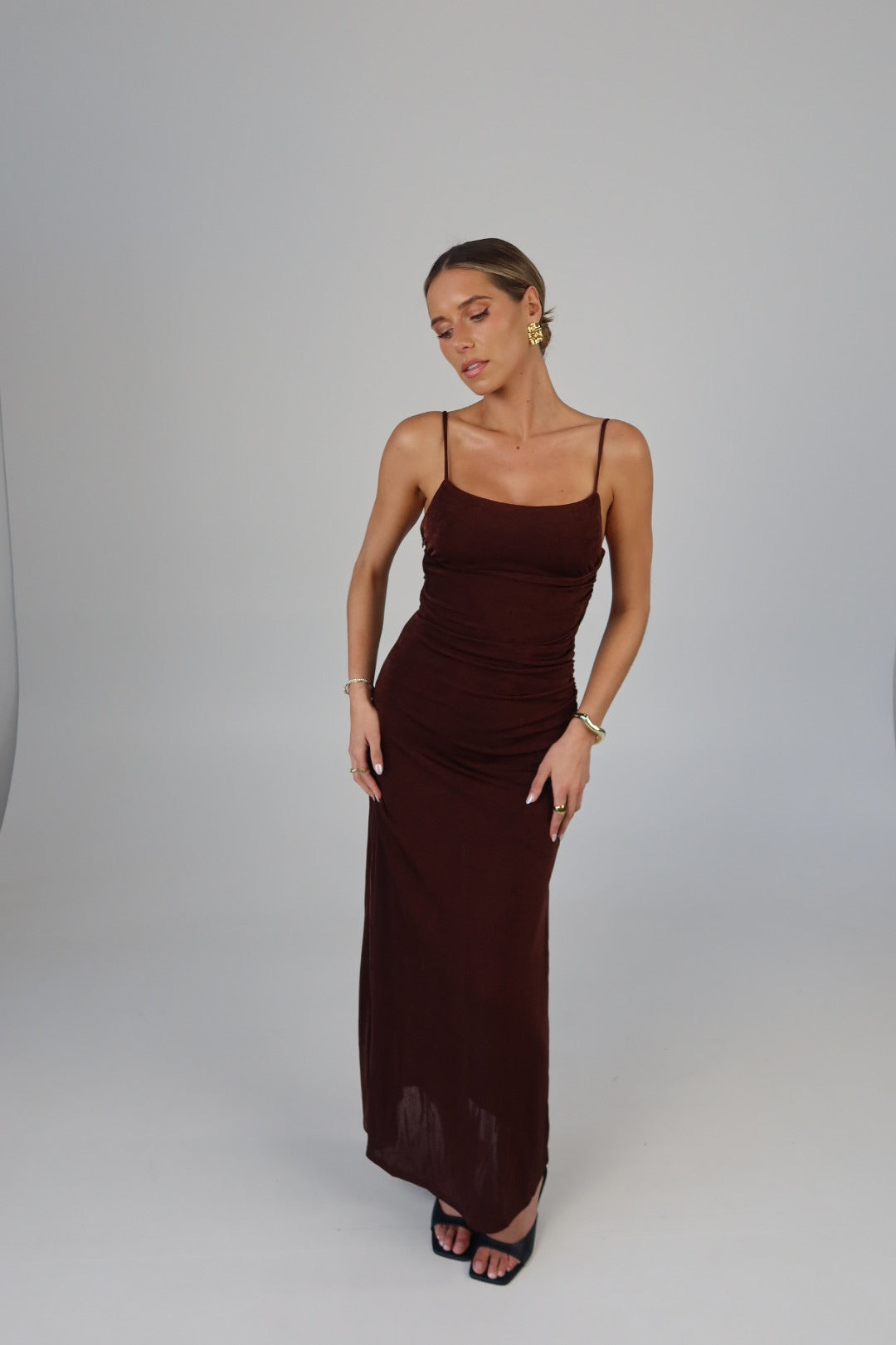 Mocha Ruched Maxi Dress