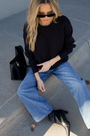 Lenny Black Cotton Relaxed Sweater