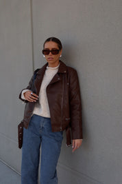 Brown Pleather Moto Jacket