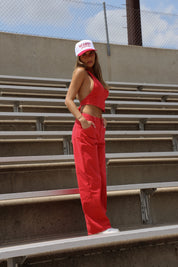 Delany Red Denim Pant Set