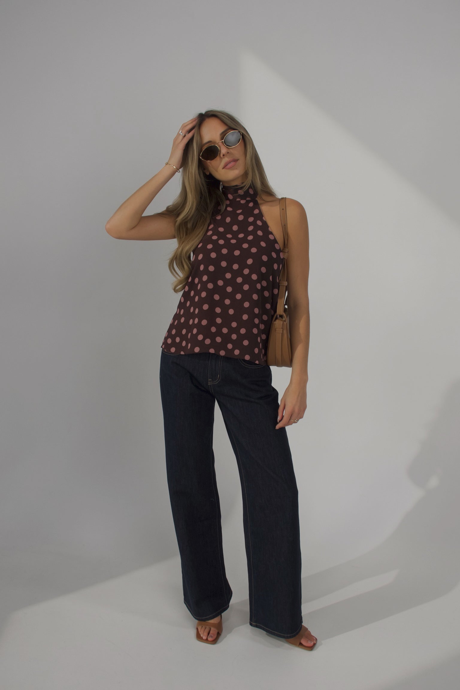 Polina Pink Polka Dot Halter Top