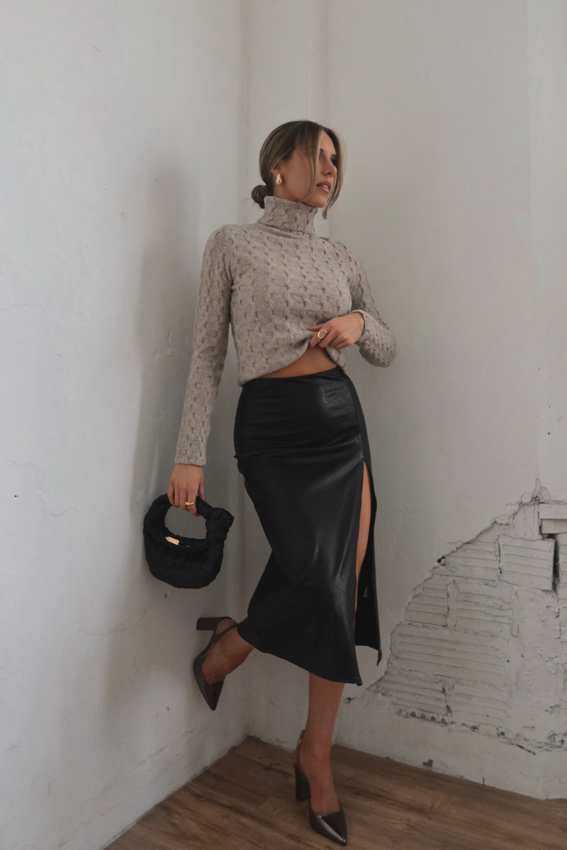 Ruby Leather Midi Skirt