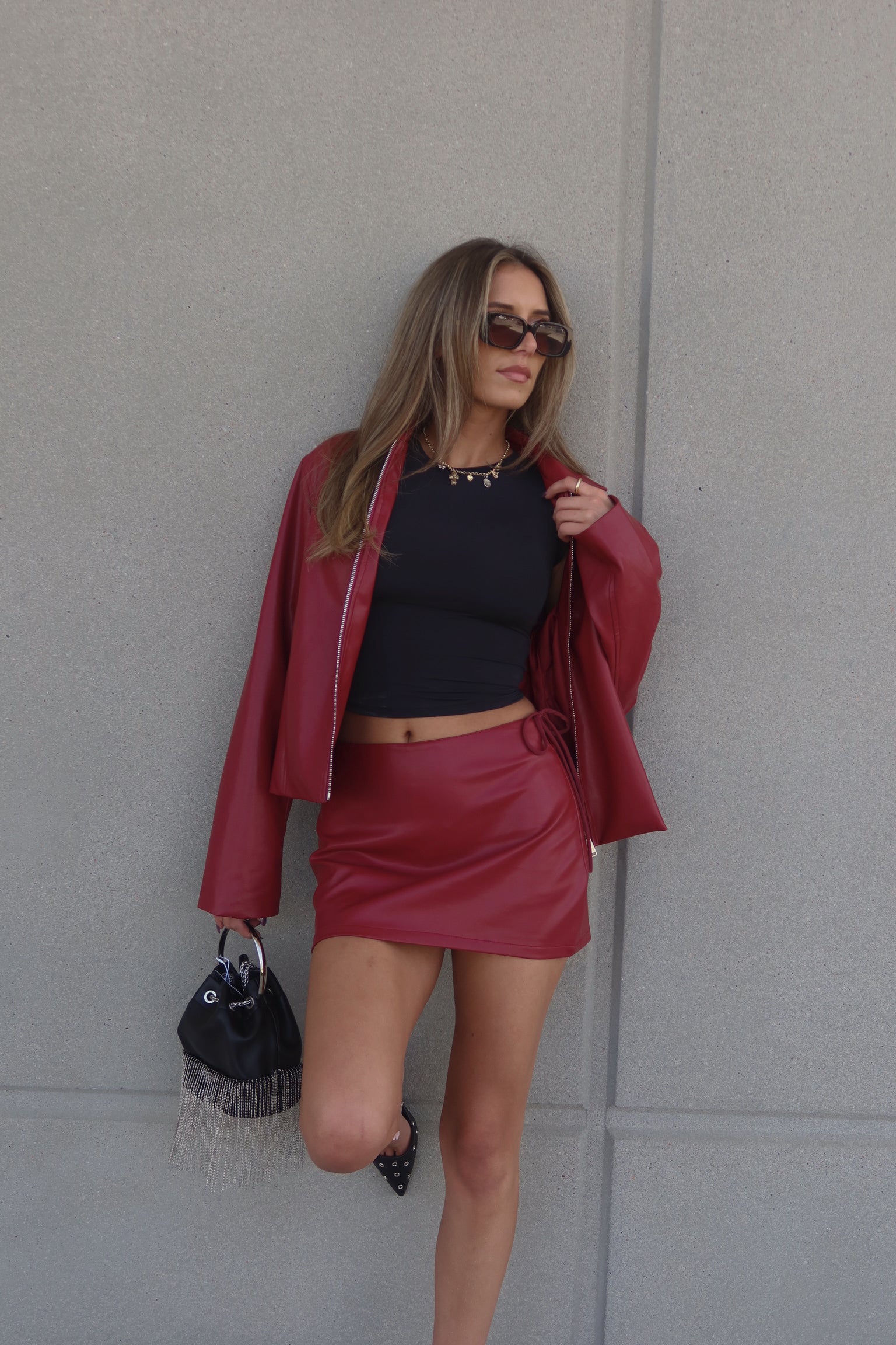 Boxy Pleather Jacket in Burgundy