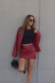 Boxy Pleather Jacket in Burgundy