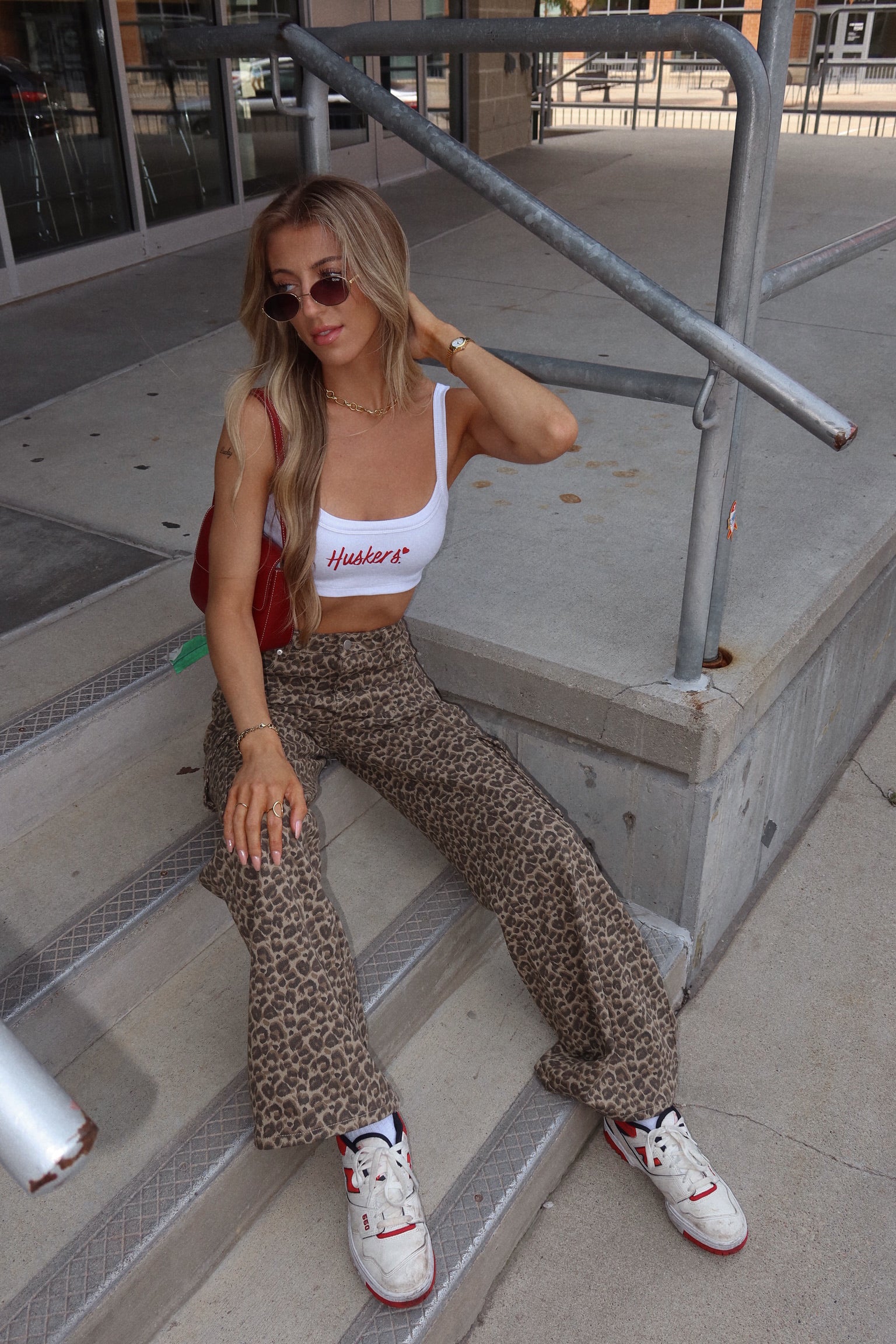 Mid Rise Leopard Print Cargo Pants