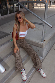 Mid Rise Leopard Print Cargo Pants