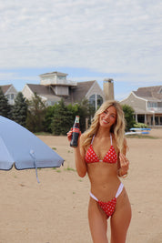 Red and White Contrast Polka Dot Bikini