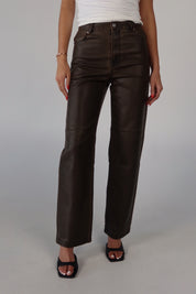 Brown Vintage Washed Pleather Pants