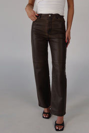 Brown Vintage Washed Pleather Pants