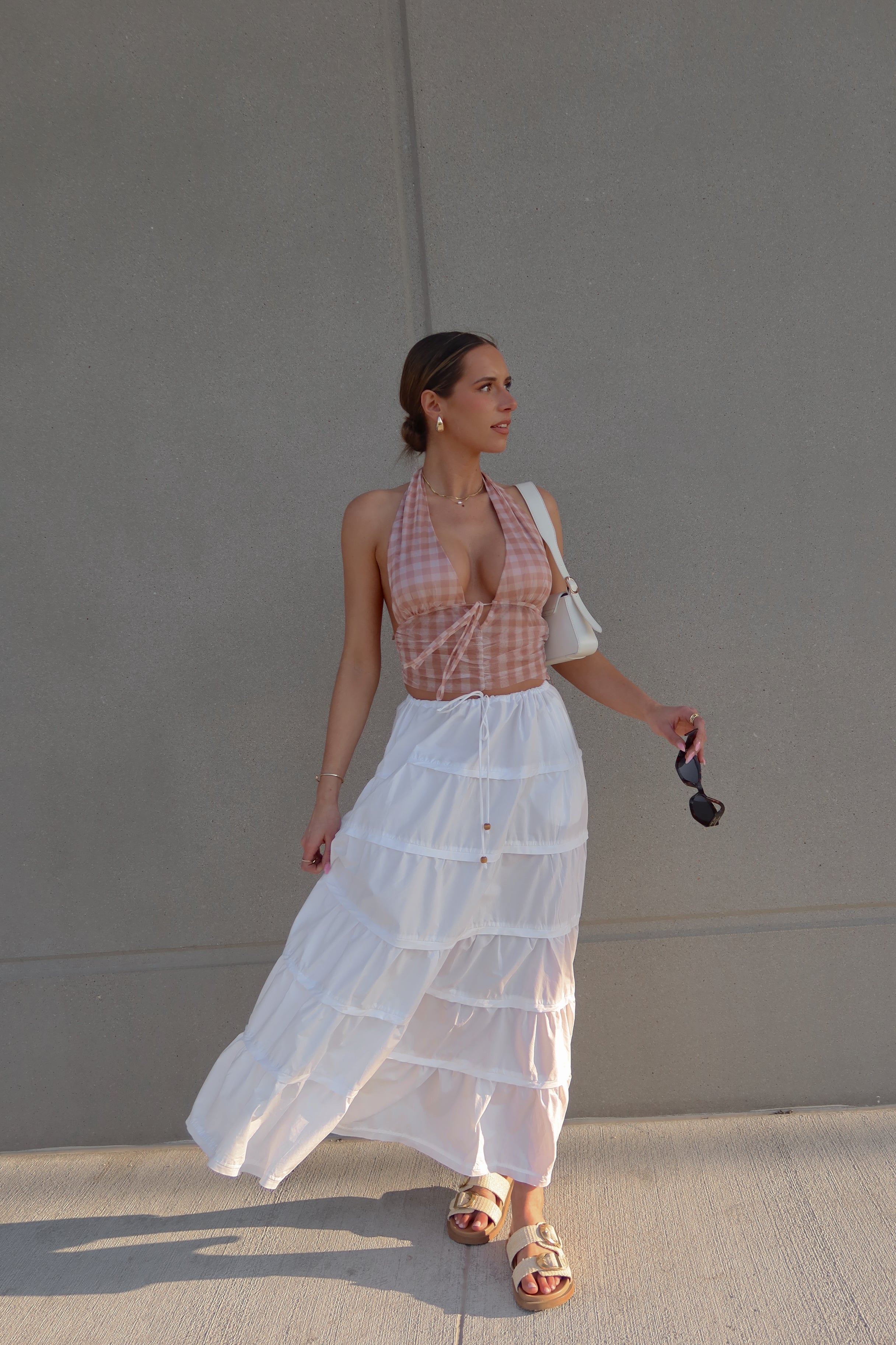 Chesley Peach Checkered Halter Top – Madida Clothing