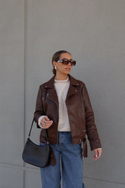 Brown Pleather Moto Jacket