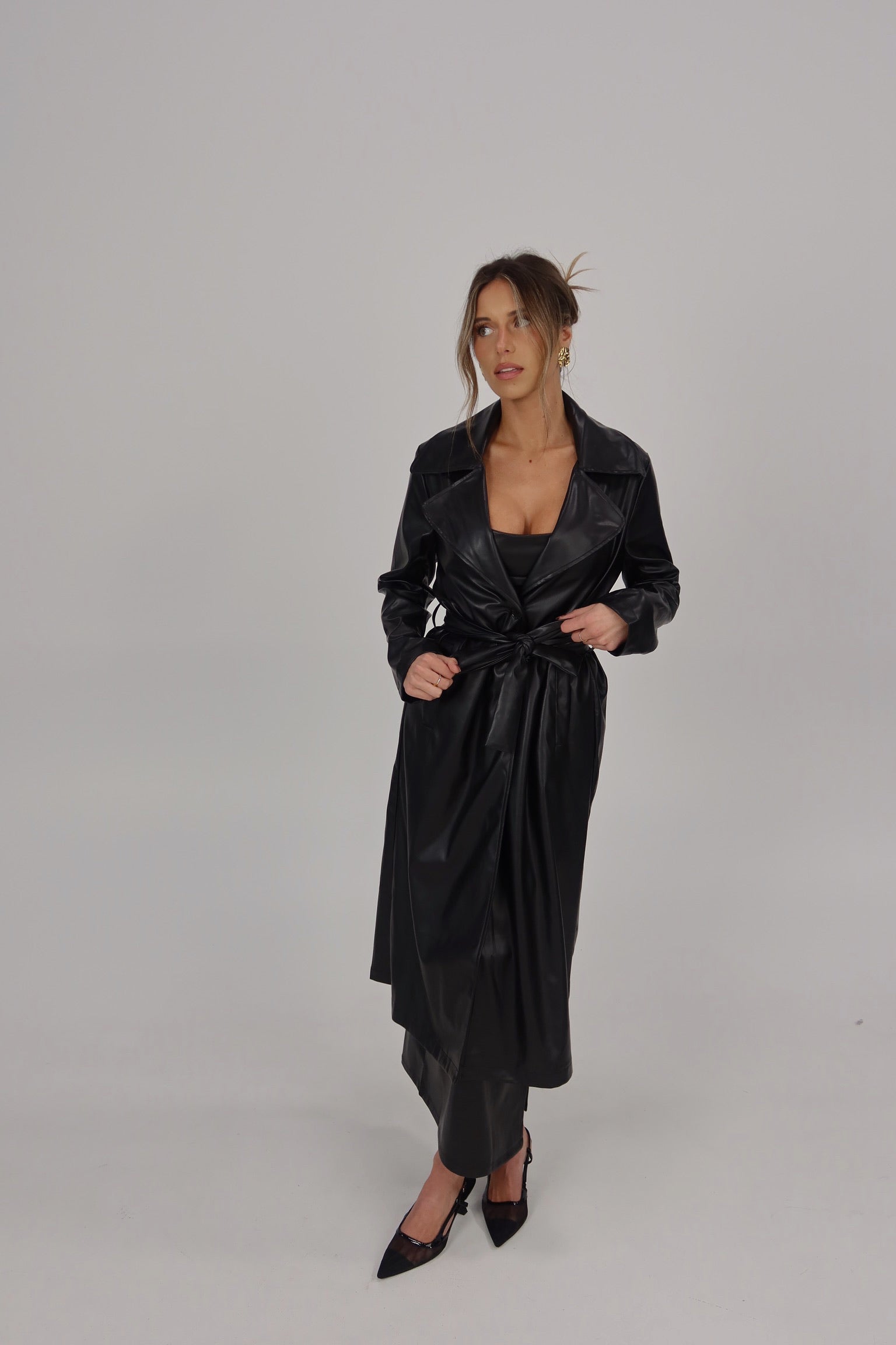 Black Pleather Trench Coat