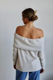 Cozy Luxe Off-Shoulder Hacci Top in Light Grey