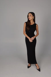 Payton Rib Knitted Midi Dress in Black