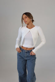 Chic One-Button Cropped Cardigan in White