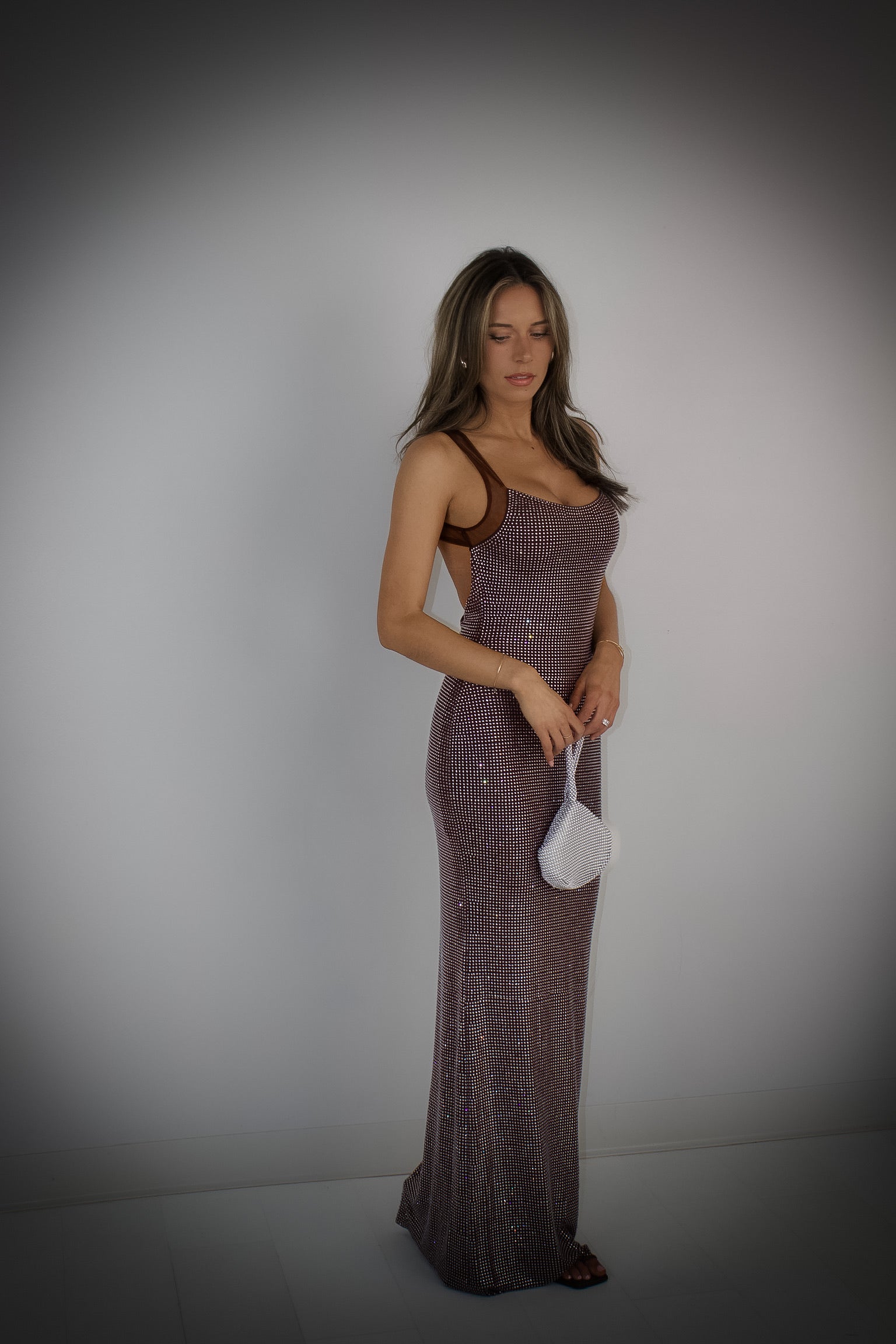 Stella Open Back Rhinestone Maxi Dress