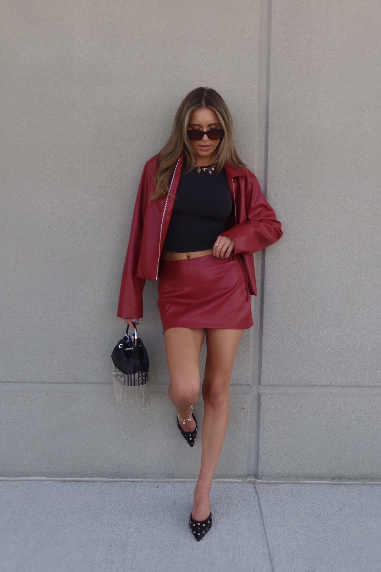 Boxy Pleather Jacket in Burgundy