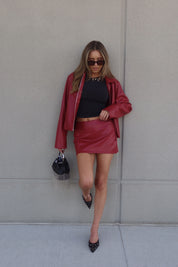 Boxy Pleather Jacket in Burgundy