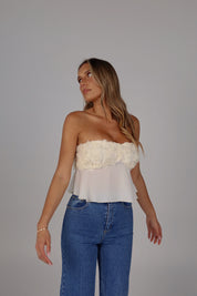 Lynsey Textured Rose Strapless Top