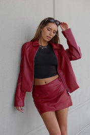 Boxy Pleather Jacket in Burgundy