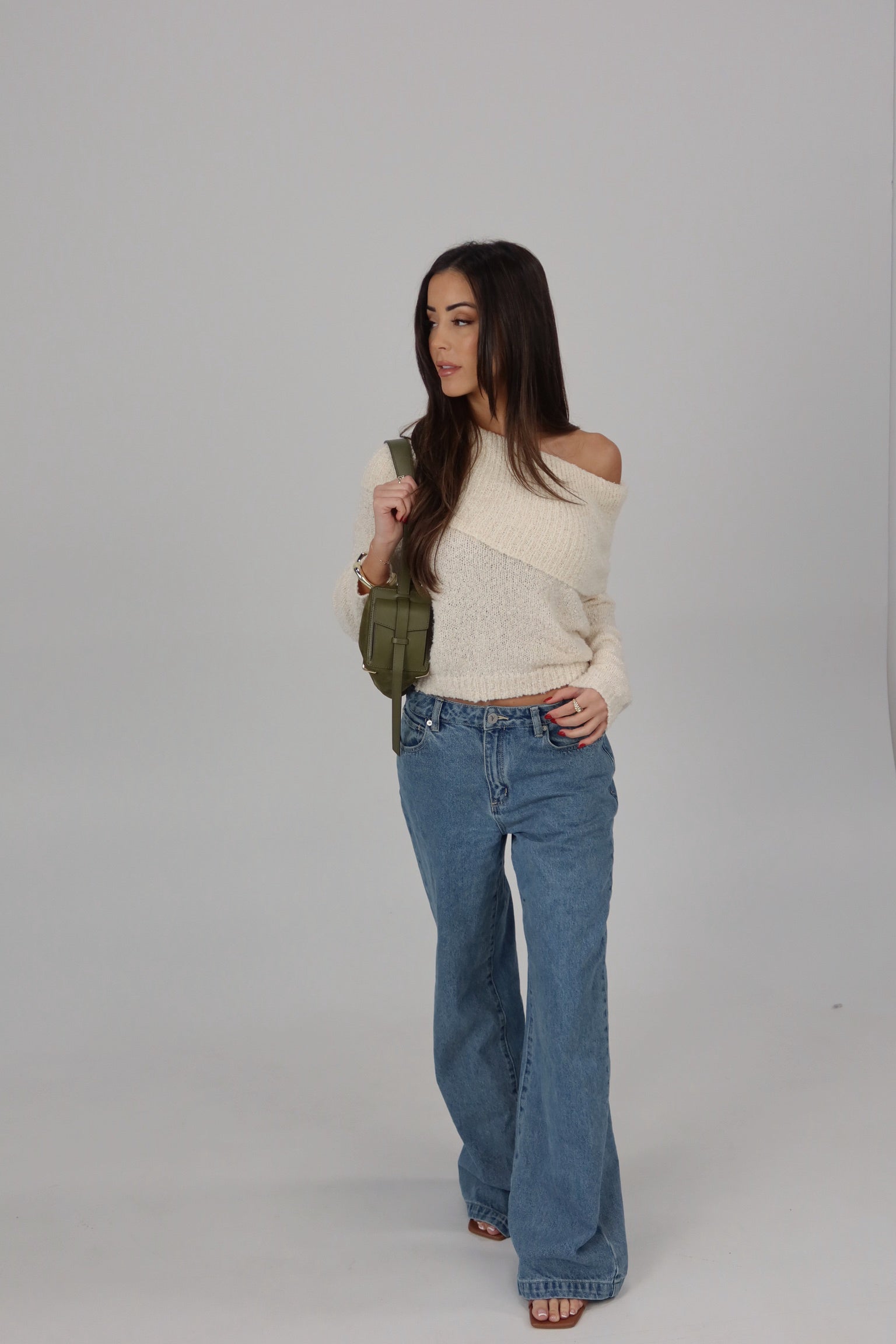 Ivory Off-Shoulder Foldover Knit