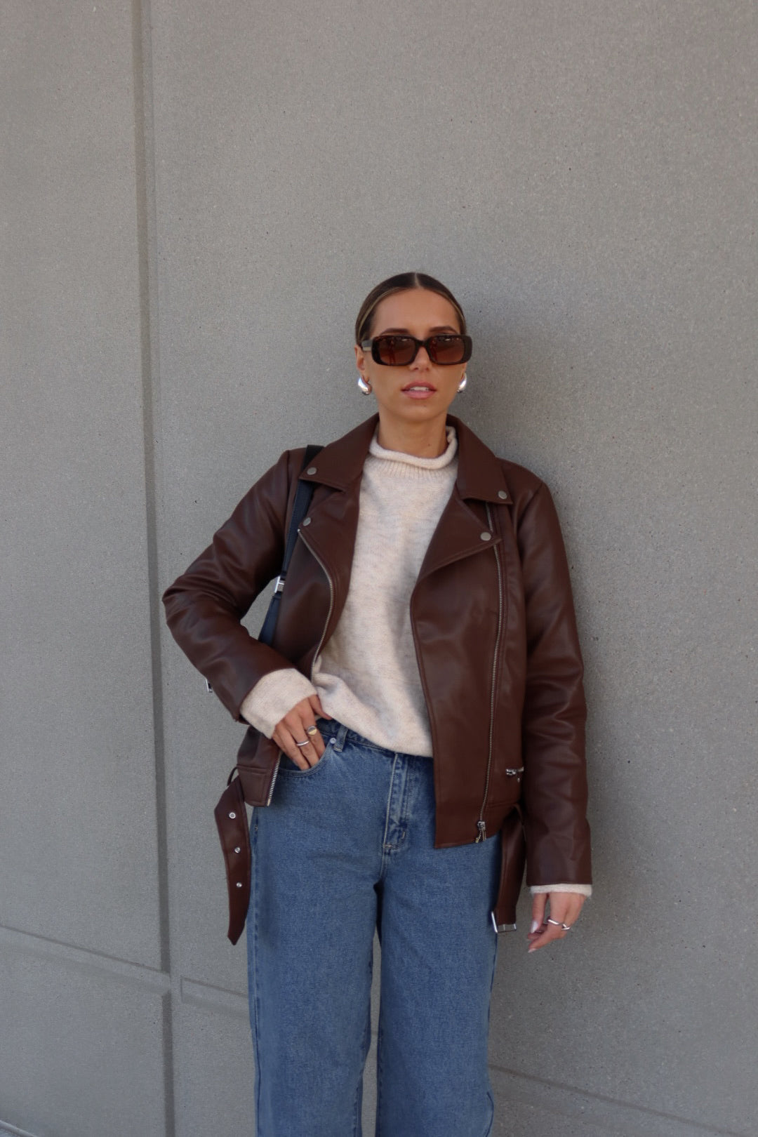 Brown Pleather Moto Jacket