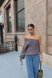 Aspen Asymmetric Oversized Sweater in Grey