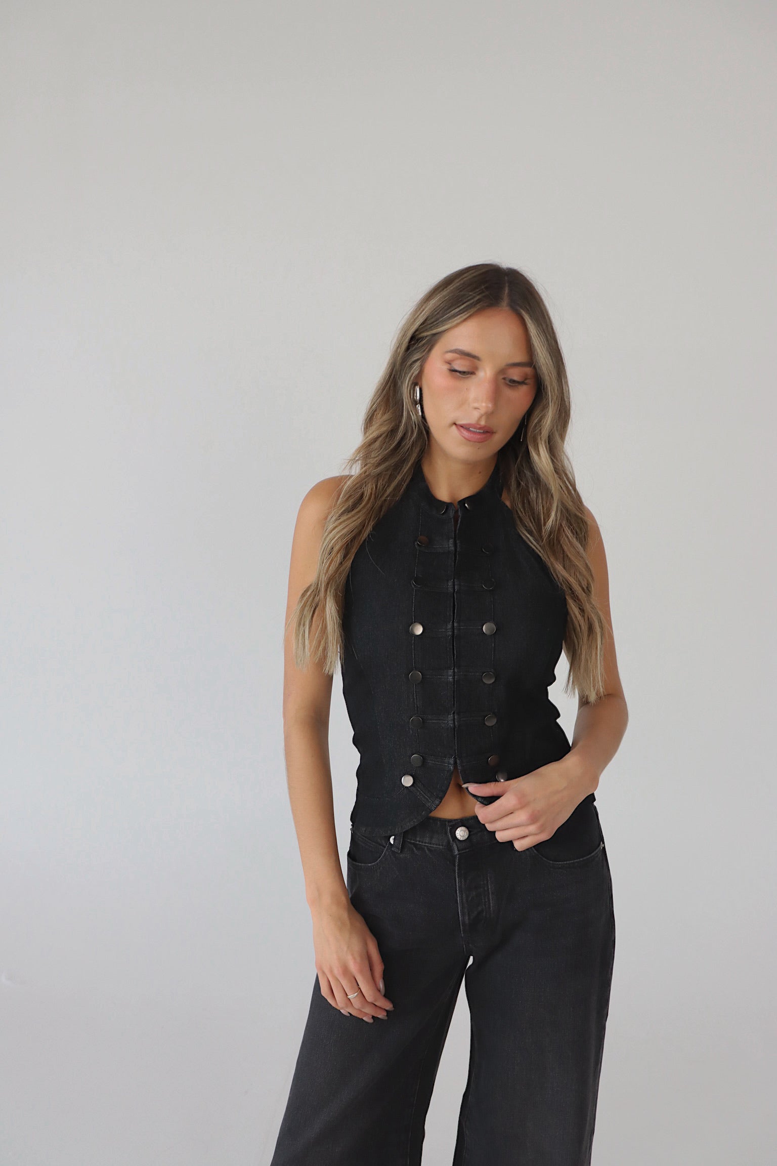 Washed Black Denim Nepoleon Top