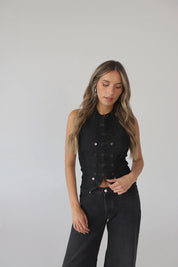 Washed Black Denim Nepoleon Top